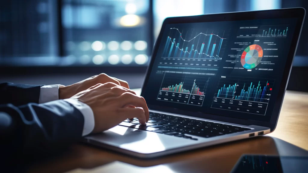 Immediate Matrix professional laptop interface featuring advanced market charting and data visualization tools.